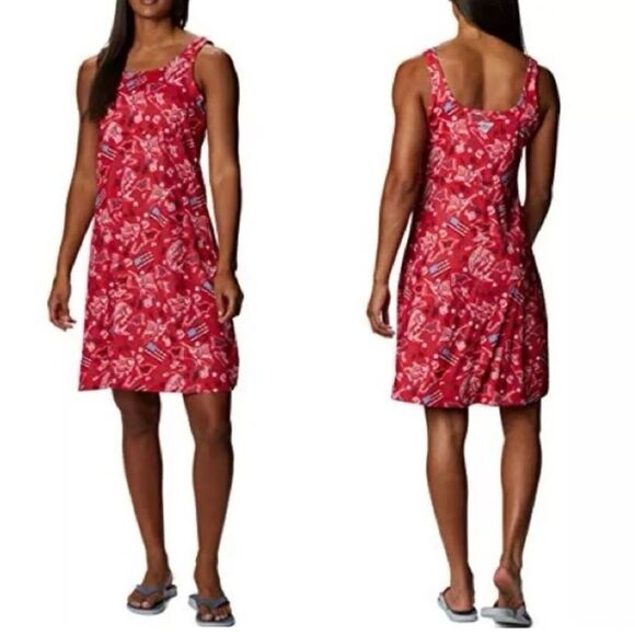 Columbia PFG Midway Bay Red Spark Americana Omni Wick Freeze Dress Fishing Sz S - Picture 2 of 7
